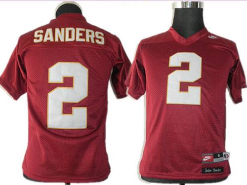 Seminoles #2 Deion Sanders Red Stitched Youth NCAA Jersey - Click Image to Close